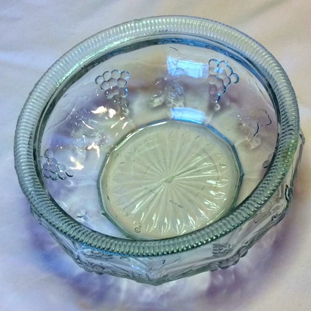 FINAL SALE PRICE Grape Clusters and Leaves Glass Bowl
